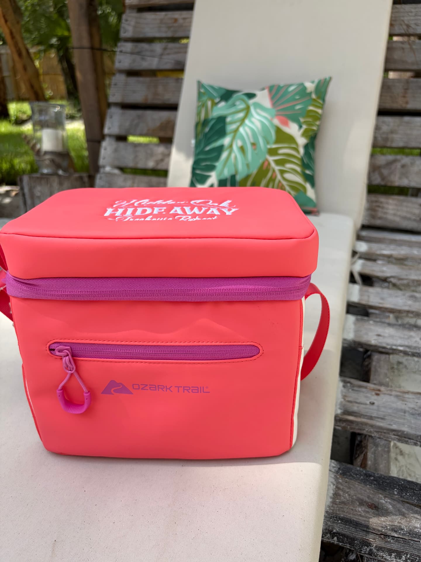 Coral Hidden Oak Hideaway embroidered cooler bag